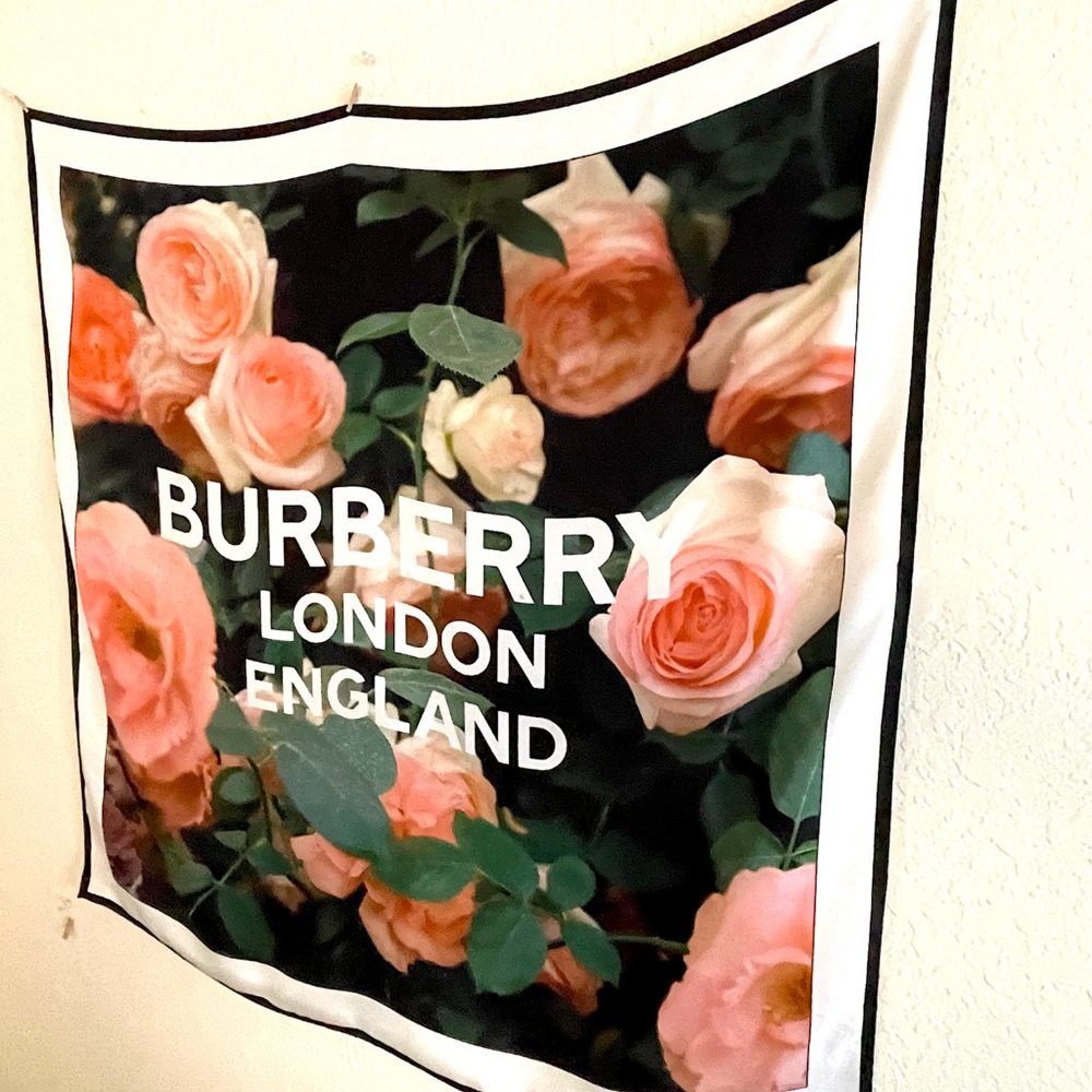 Burberry "Roses" Silk Square Scarf 35' x 35" - Picture 2 of 11
